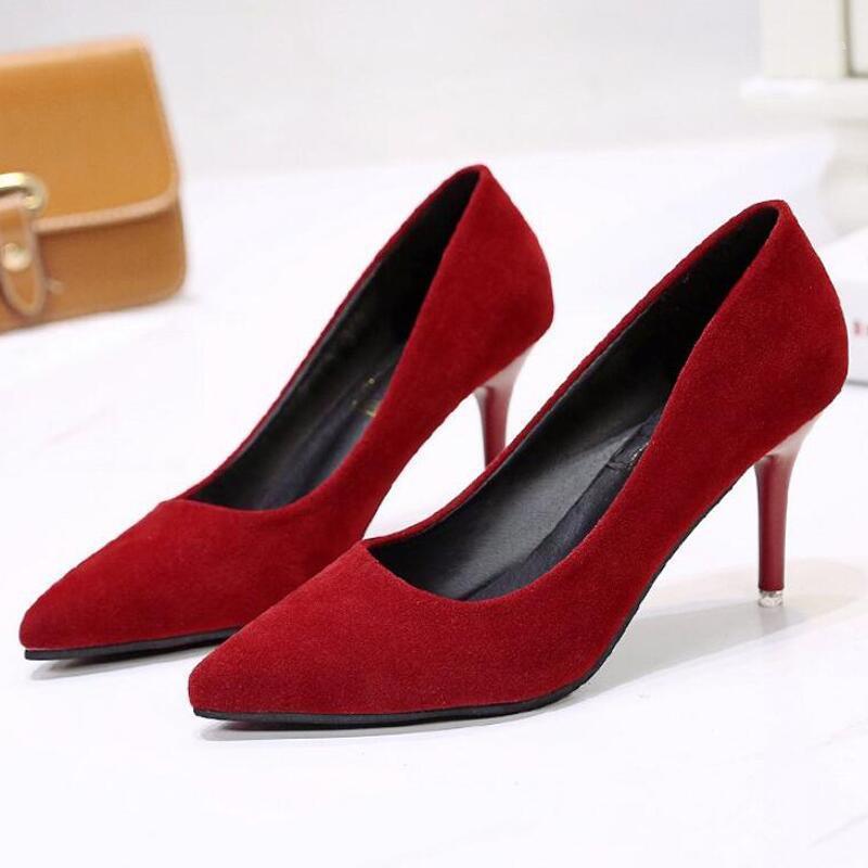 

Fashion Suede High Heels Women Pumps Pointed Toe Work Pump Stiletto Woman Shoes Wedding Shoes Party Derss Elegant Women Heels1, Red 7cm heel