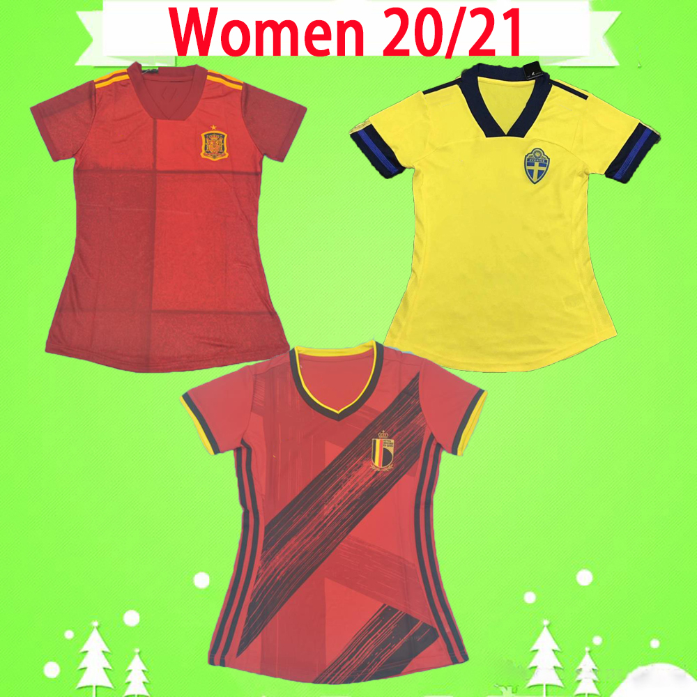 

WOMEN Belgium soccer jerseys 2020 2021 red home HAZARD LUKAKU DE BRUYNE girls maillot de foot ladies Spain Sweden football shirts, Black;yellow