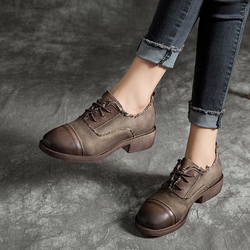 

Women's shoes 2021 autumn winter new leather fashion casual lace-up women's shoes comfortable thick heel non-slip women shoe, Brown