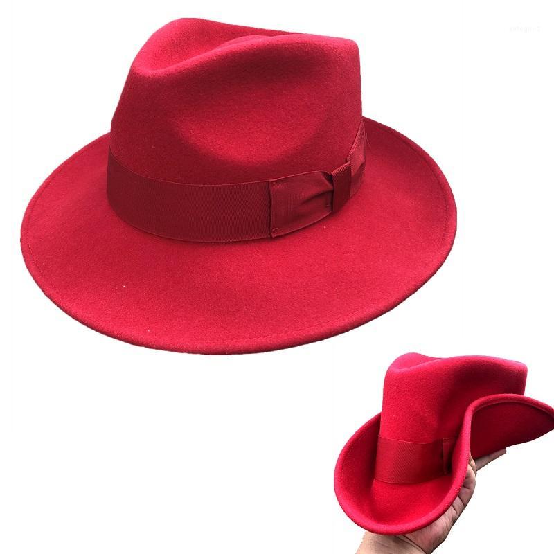 

Wide Brim Hats Wool Felt Red Crushable Fedora For Men Women1, As pic