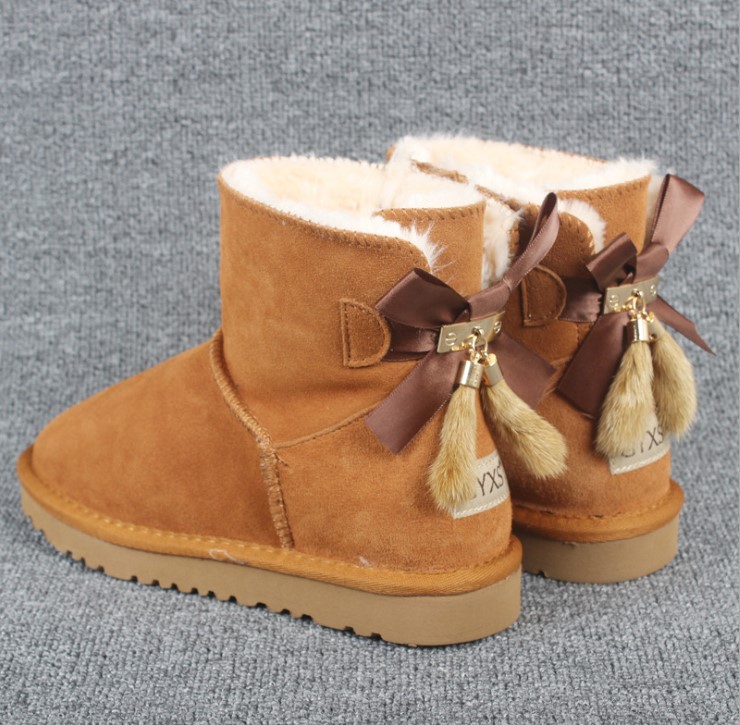 

Kids Girls Boys Ankle Winter Snow Boots For children Warm Genuine Leather Fashion child solid color Boot Shoes Pendant tassel du, Black