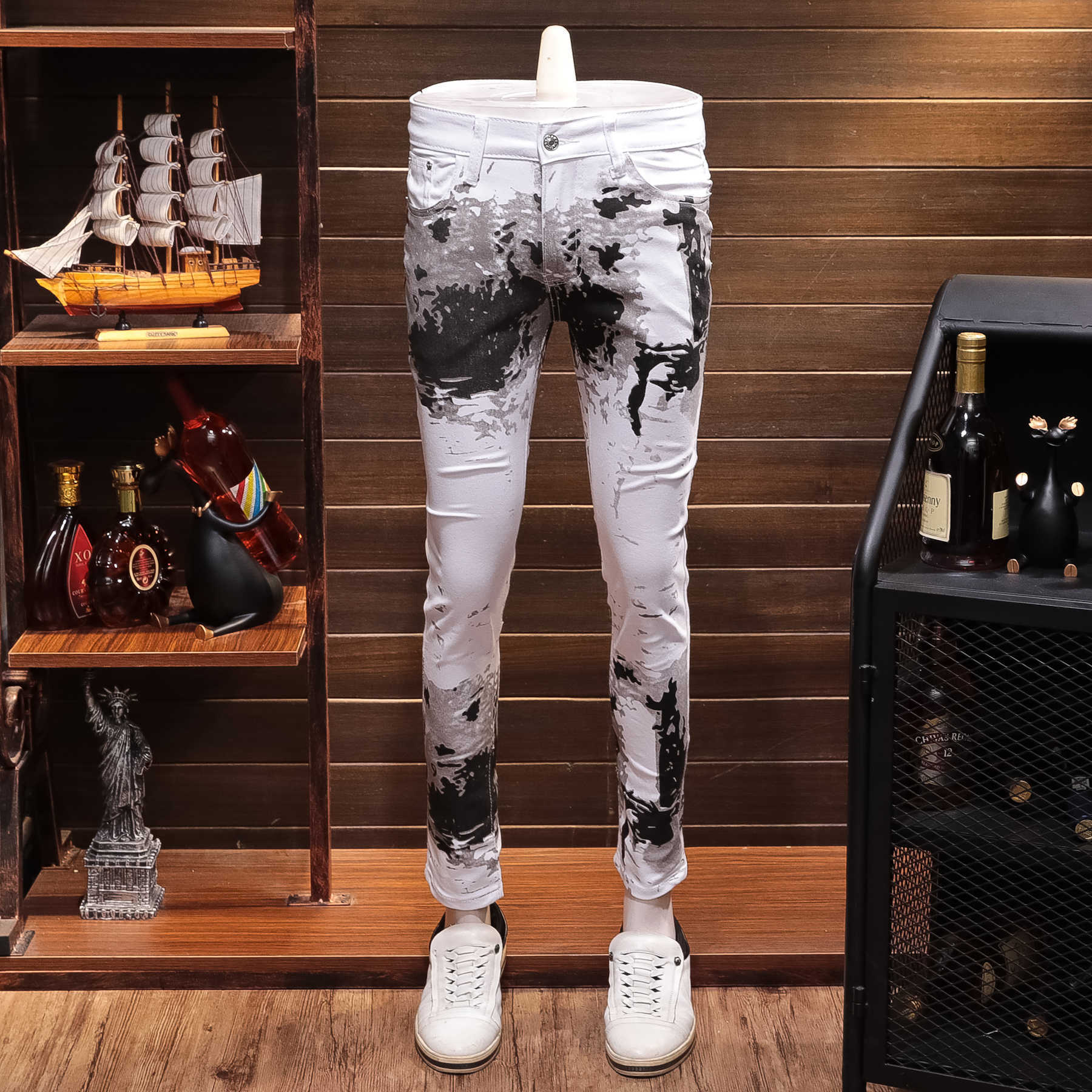 

2020 Autumn Leisure White Time Jeans Man Directly Cannster Self-cultivation Elastic Force Long Joker Pants H21g, Picture color