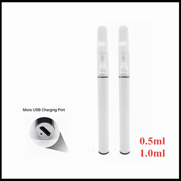 

Full Ceramic Disposable Vape Pen 350mAh cigarettes Battery with 0.5ml 1.0ml Coil Tip Cartridge Bottom USB Charging Thick Oil Vaporizer Kit