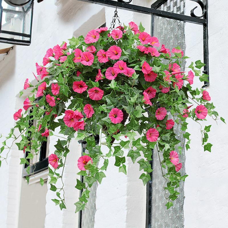 

Artificial Flowers Morning Glory Vine Fake Flower Hanging Wall Basket Wedding Home Decoration1, White