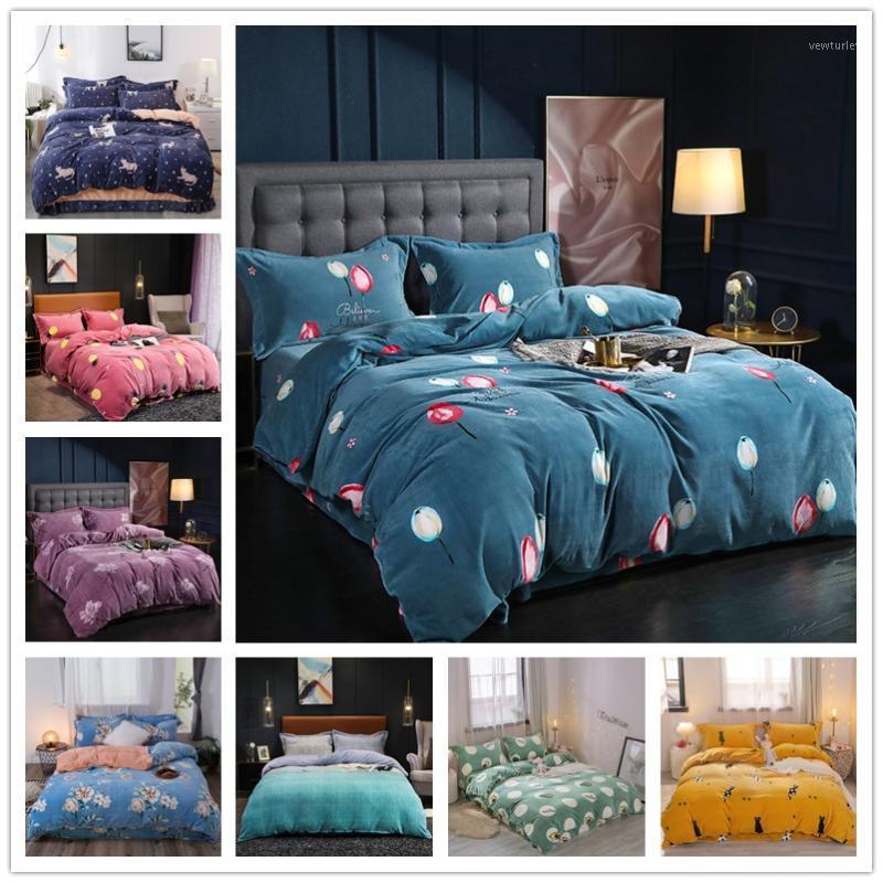 

Winter Thick Warm Blue Plaid Bedding Set Leopard Quilt Cover Sheet Pillowcases 4Pcs Set Leaf  King Size Comforter Beddings1, 19