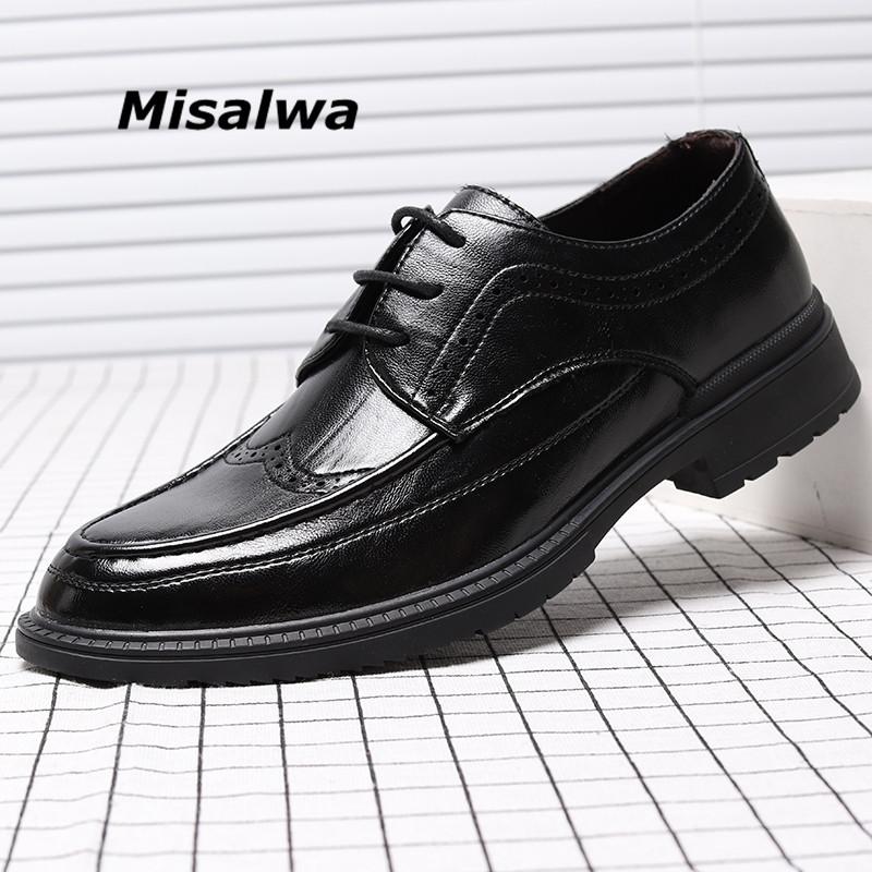 

Misalwa Commuter Mens Formal Dress Shoes Cow Split Leather British Casual Brogue Office Suit Oxford Shoes 2021 New Arrival, Black