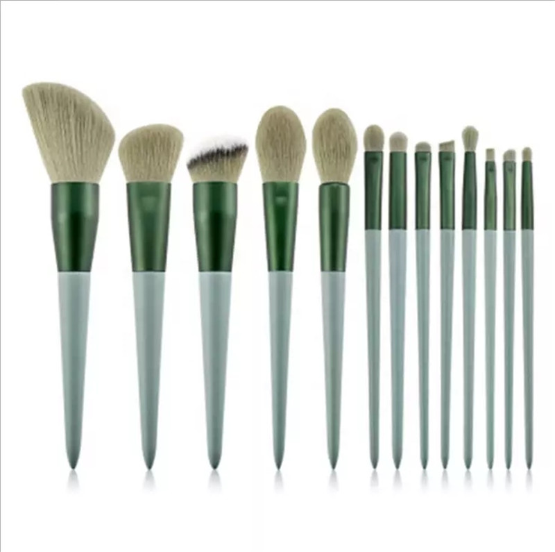 

Designers Green Makeup Brushes Set Soft Makeup Eye Shadow Cosmetics Kit Foundation Powder Blush with Storage Bag 13 PCS set
