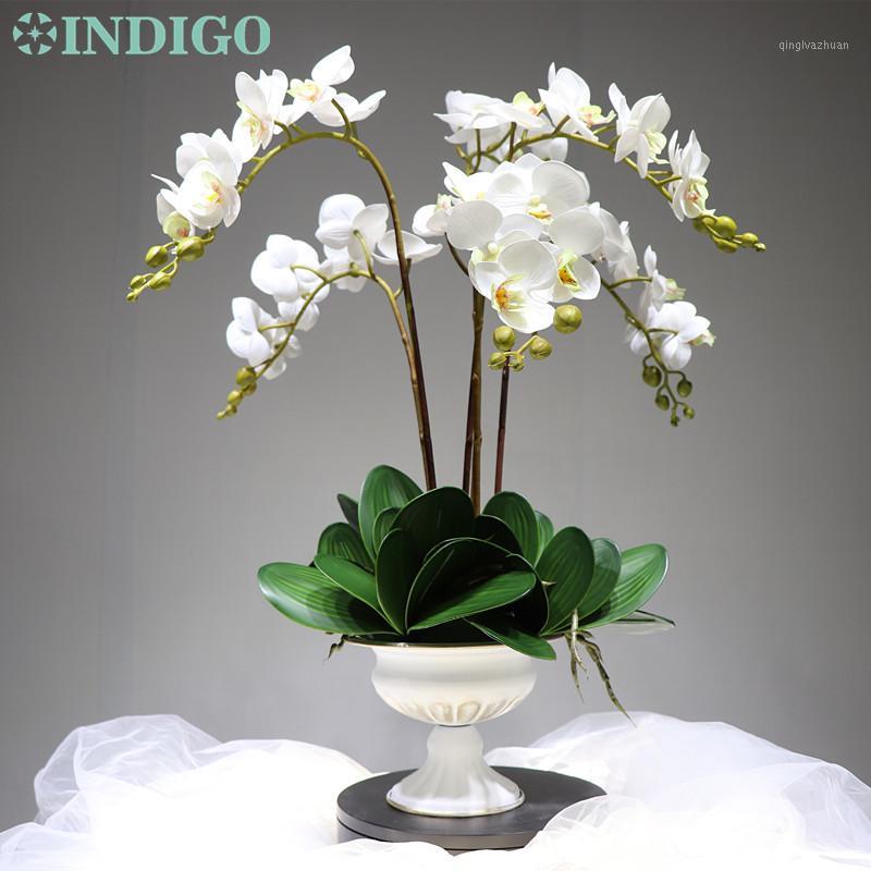 

5 Flower + 9 Leaves Vase) White Orchids Arrangment Real Touch Office Table Decoration Free 1 Decorative Flowers & Wreaths, Same as photo