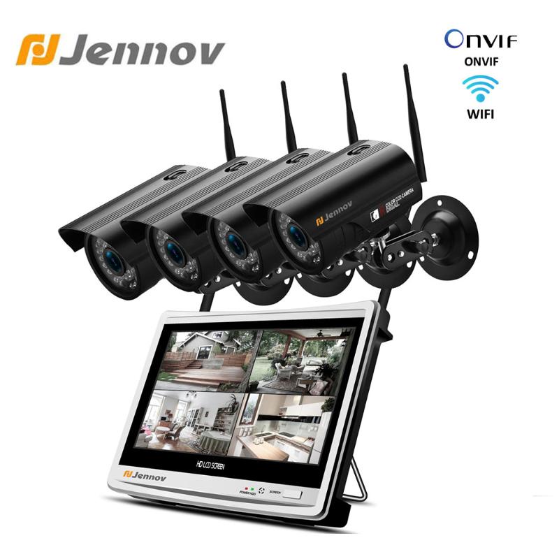 

Jennov 4CH 1080P 2MP 12Inch Video Surveillance Kit Camer Wireless Security System 12inch Wireless LCD NVR Monitor CCTV Set IP66