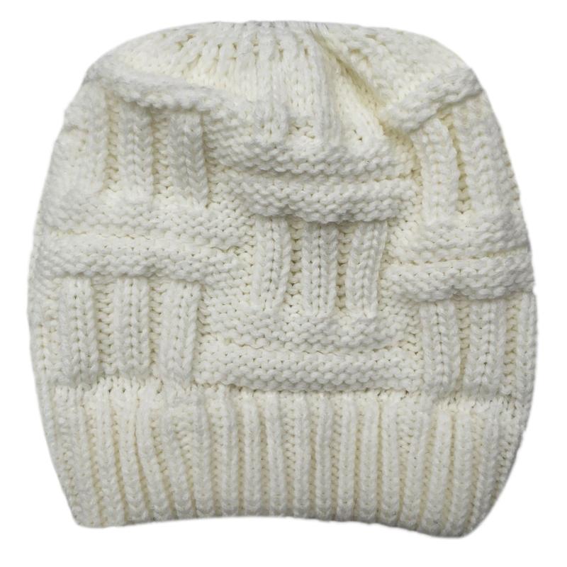 

Beanie/Skull Caps Women Chunky Plaid Knitted Beanie Hat With Hole Solid Color Skull Cap Q1QA