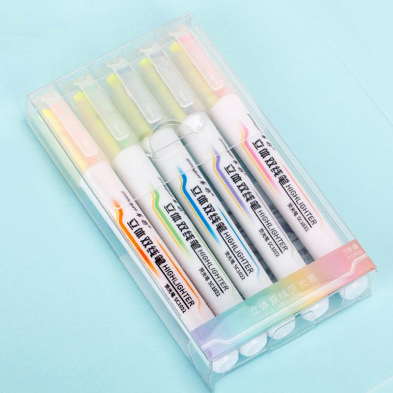 

5 Color/Set Cartoon Cute High Capacity Highlighter Multifunctional Color Double Line Focus Marker Pen Stationery Student Gift