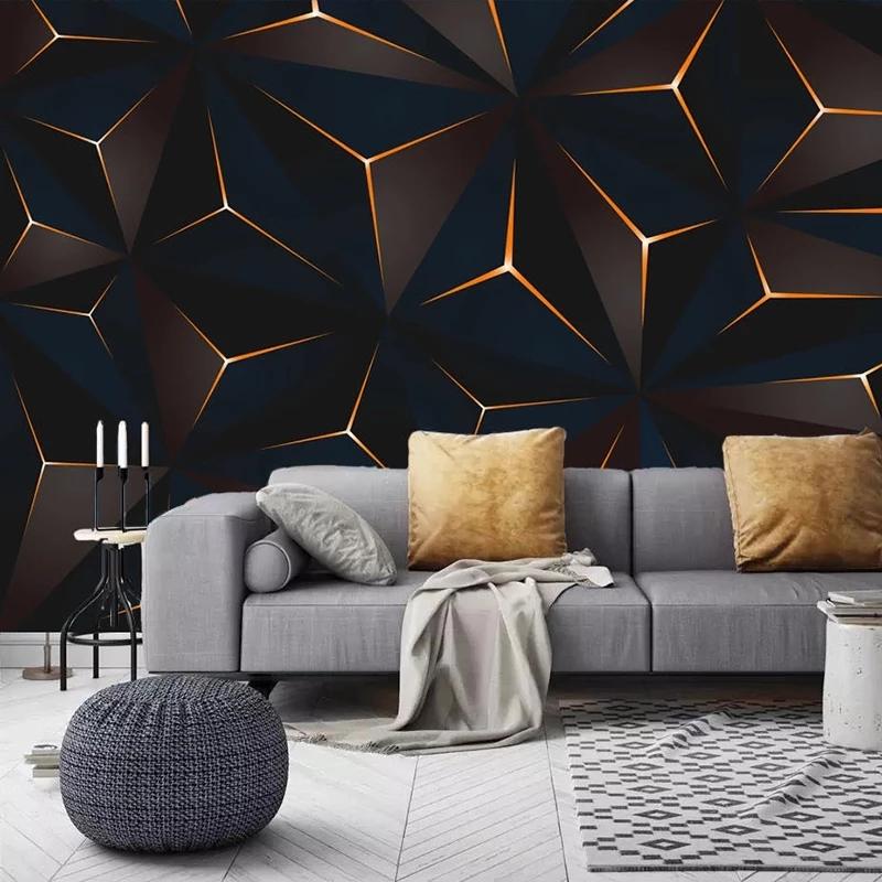 

Custom 3D Photo Wallpaper Mural Modern Golden Lines Abstract Geometric Living Room TV Background Wall Waterproof Canvas Painting, Fiber canvas
