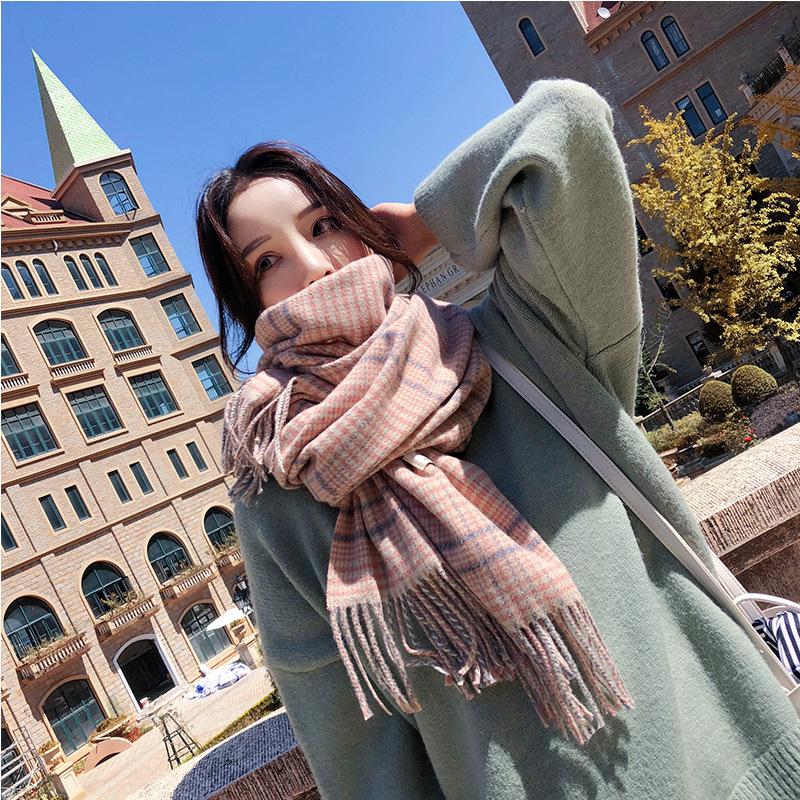 

Korean version of the new student all-match plaid scarf female thickened long imitation cashmere warm tassel scarf shawl