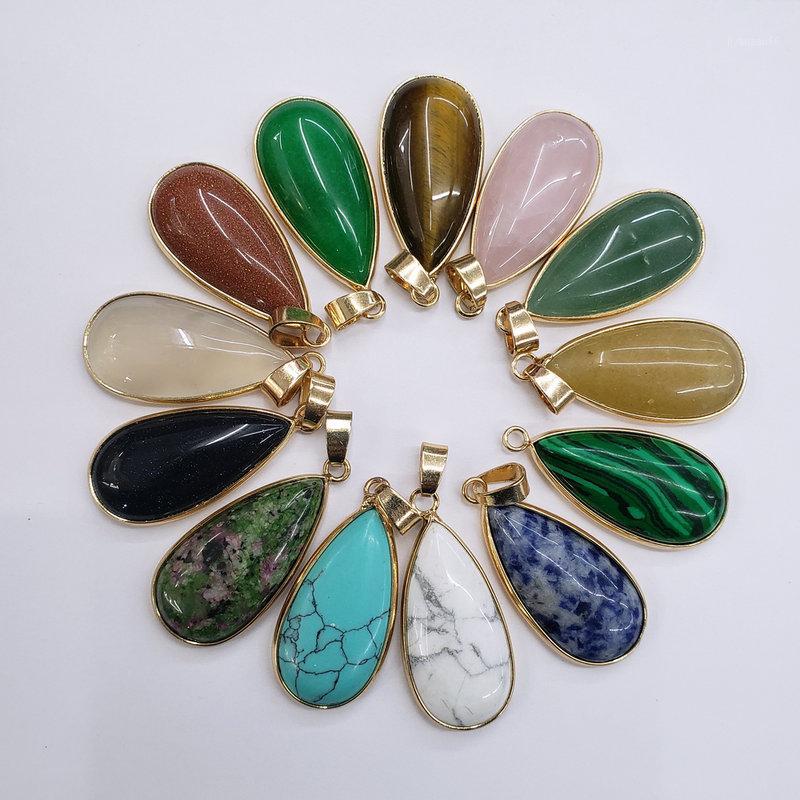 

Wholesale 10pcs/lot 2020 high quality mixed natural stones gold side Water drop shape pendants for jewelry making free shipping1