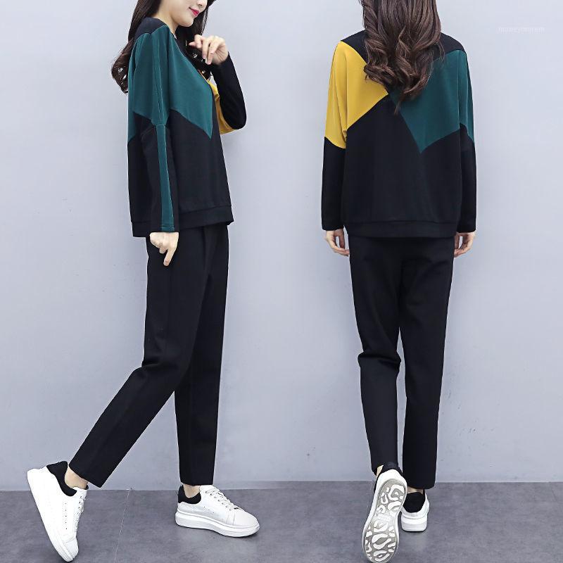 

2020 Autumn New Arrival Women' Quality Tracksuits Long-sleeved Sweater Pants 2pcs Set Solid Fashion Suit1, As picture