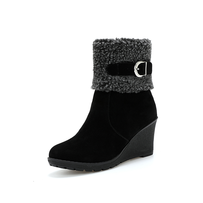 

2021 New Snow Women Thick Fur Warm High Wedges Heels Waterproof Cotton Shoes Winter Boots Plus Size 34-43 Ci0v, Brown