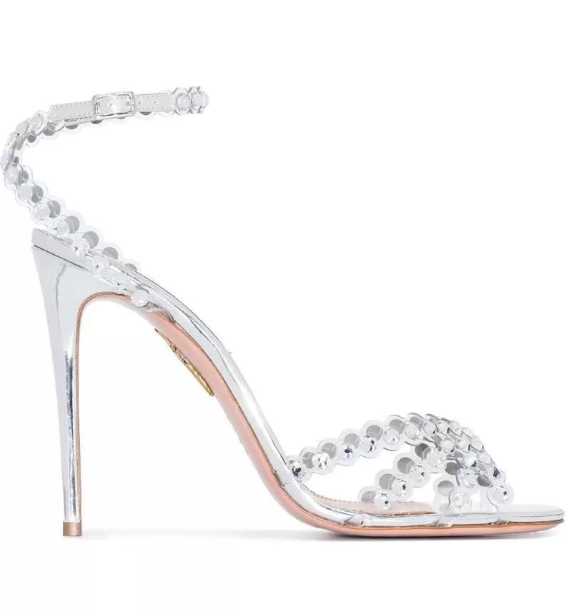 

Luxury Summer Tequila Leather Women Gladiator Sandals Shoes Strappy Design Crystal Embellishments Bridal Wedding Party Lady Sexy