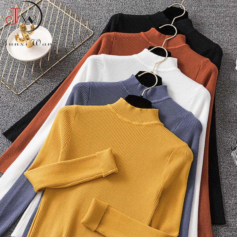 

Fashion Women Turtleneck Sweaters Autumn Winter Solid Knitted Soft Pullovers Jumper Long Sleeve Slim Casual Tops Pull Femme, Green