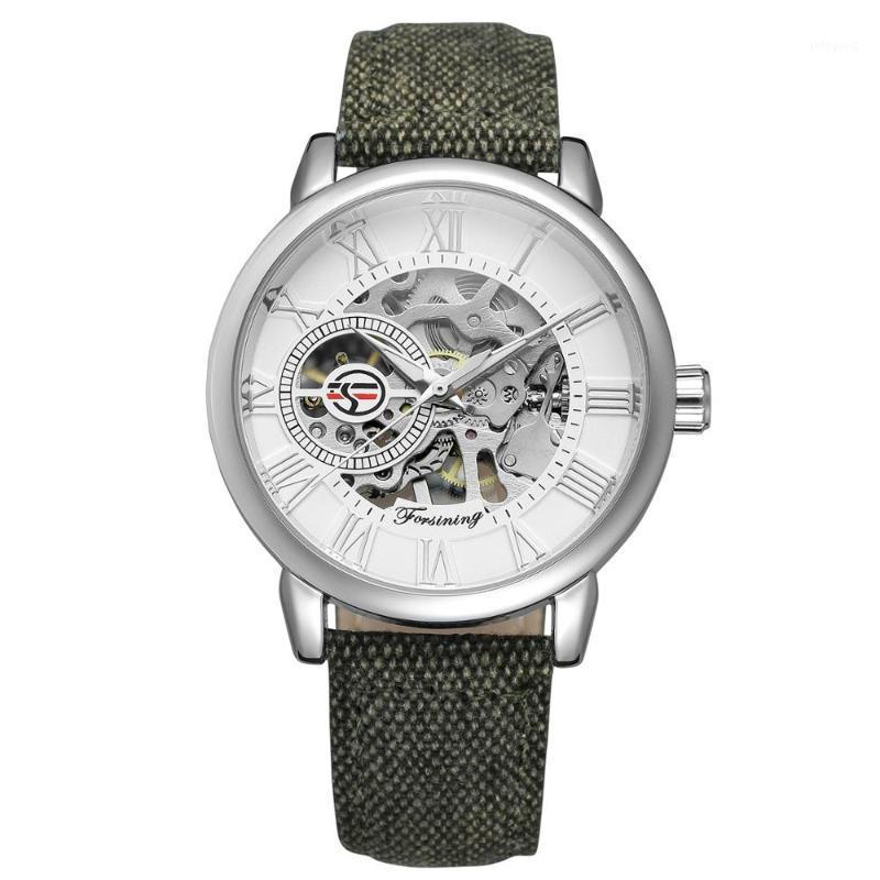 

Wristwatches FORSINING Mechanical Automatic Skeleton Watch Men Steampunk Wrist Hand Wind Bronze Antique Leather Wristwatches1, White