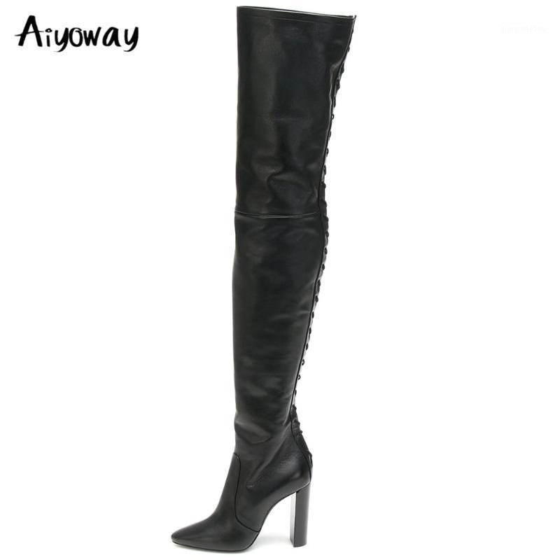 

Aiyoway Brand Ladies Square Heels Pointed Toe Women Over The Knee Fashion Boots Black 2021 Autumn Winter Thigh High Shoes1
