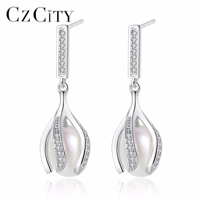

CZCITY Women Pearl Earrings 2020 Genuine Silver 925 Tiny CZ Crystal Inlayed 7-8mm Natural Pearl Jewelry1