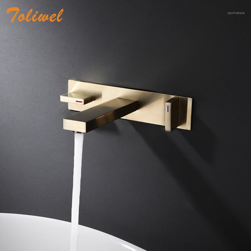 

Wall Mounted Brass Basin Faucet Dual Handle Mixer Tap Hot Cold Square Bathroom Water Bath MaBlack White Rose Gold Set1