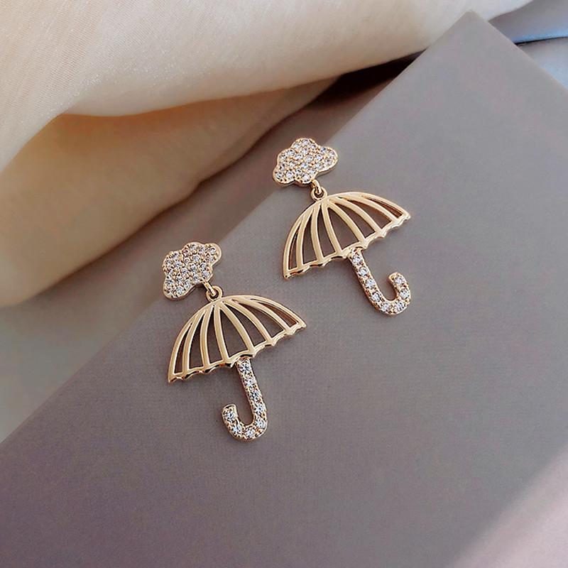 

Stud S925 Needle Cute Romantic Clouds Umbrella Crystal Delicate Personality Earrings For Women Fashion Jewelry