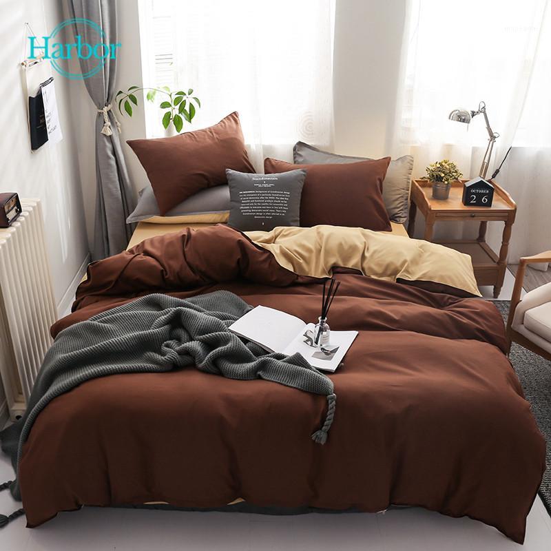 

Harbor Solid bedding set 4pcs duvet cover quilt cover sets, bed sheet, pillowcases,camel AB sides bedding sides1, Brown