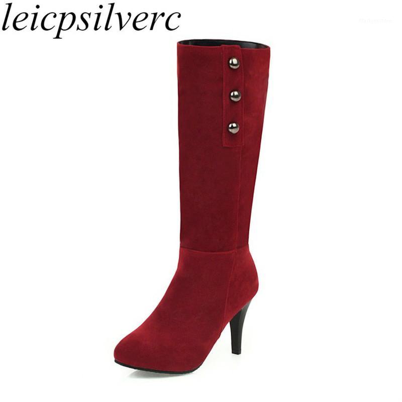 

Women Boots Autumn Winter High Heel Round Toe Flock Knee High Slip on 2020 New Sexy Fashion Comfortable Temperament Office Beige1, Beige