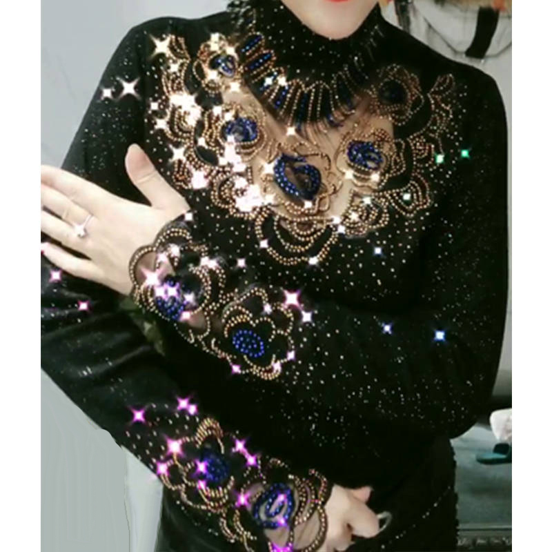 

Hollow 2020 Autumn Fashion Out Blouse Long Floral Sleeves Women's Shirt Tops and Sleek Plus Size Shirts 8xi9, Regular black