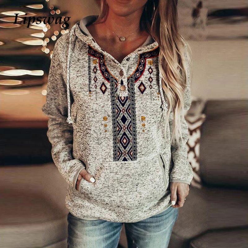 

Women Retro Button Hoodies Sweatshirt Autumn Winter Drawstring Pullover Tops Casual Female Long Sleeves Pocket Hooded Streetwear, 19
