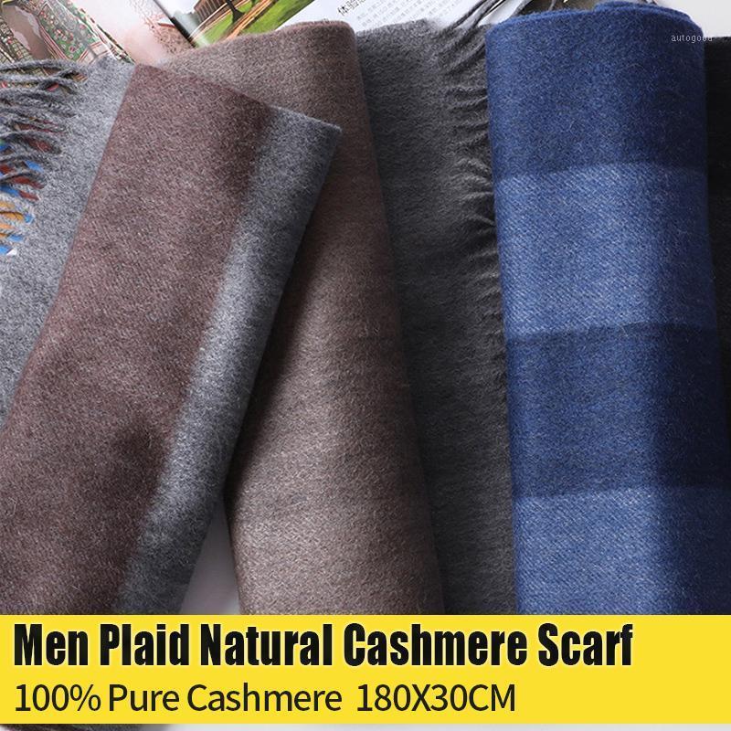 

Scarves 100% Pure Cashmere Scarf For Men Plaid Luxury Winter Warm Long Accessories1