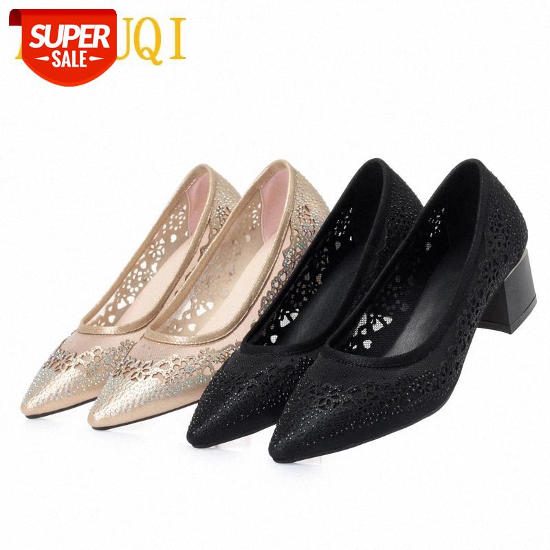 

AIYUQI Summer Shoes Women 2020 Spring New Women Dress Shoes Fashion Mesh Rhinestone Pointed Office #pr6s, Beige
