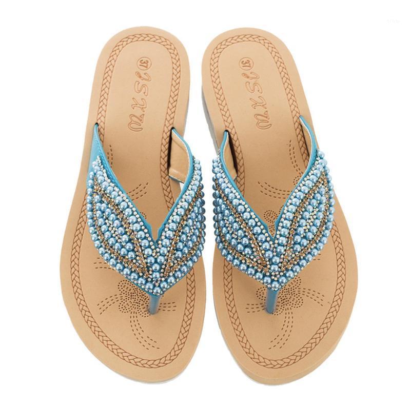 

Fashion 2020 Ladies Bohemia String Bead Flat Flip-flop Beach Casual Shoes Summer Women Shoes D2#21, Black