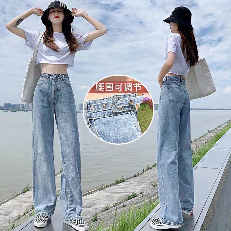 

High Waist Wide Leg Pants Jeans Women' new fall / winter straight tube baggy pants with slim and drooping feeling1, Blue1-full lenght