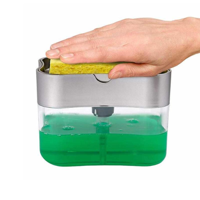 

Soap Dispenser with Sponge Manual Press Liquid Dispenser Soap Pump Storage Container For Kitchen Storage Box Cleaning Tools