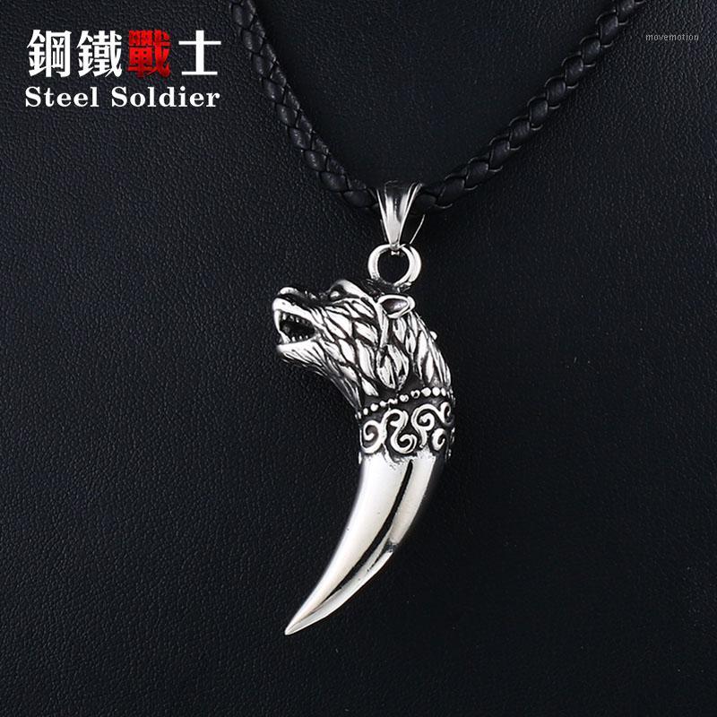 

Steel soldier vintage viking wolf fang tooth ring 316l stainless steel choker chain popular animal jewelry male female gift1
