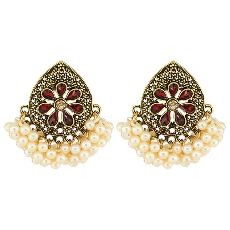 

2020 Gold Handmade Beads Engraved Flower Jhumki Jhumka Thailand Piercing Earrings Korean Fashion Party Jewelry Bijoux