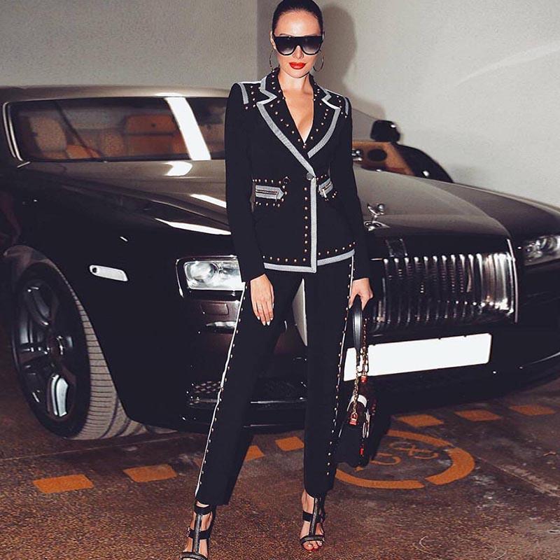 

ERDAOBEN Women Pant Suits Notched Collar Blazer Jacket & Pencil Pant Khaki Female Suit Autumn 2 piece set D8612, As pic
