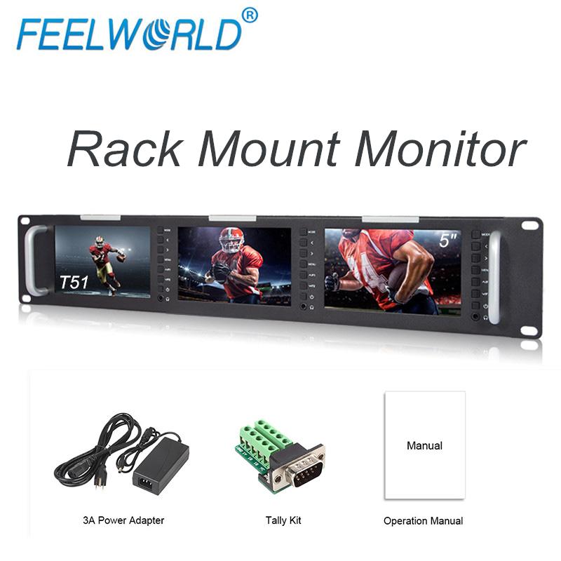 

Feelworld T51 Triple 5 Inch 2RU LCD 3G-SDI Input Output Rack Mount Monitor Broadcast Level Quality Monitor