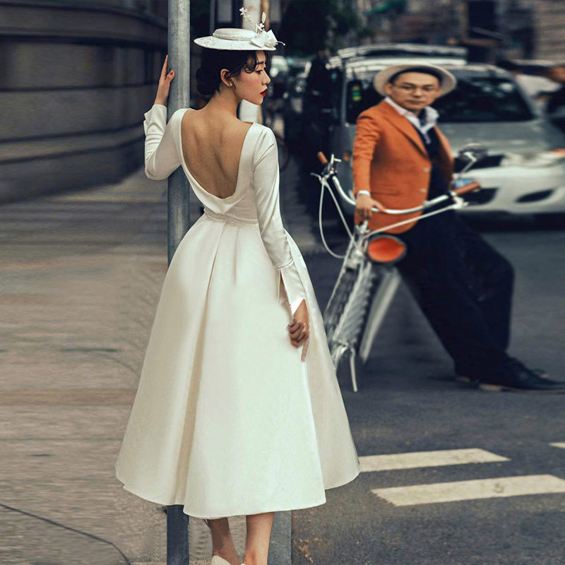 

2021 New *simple Cetim Dress Backing Neck-neck *1087*robe Dressed Bride Suknia* ZRNQ, Same as the photos