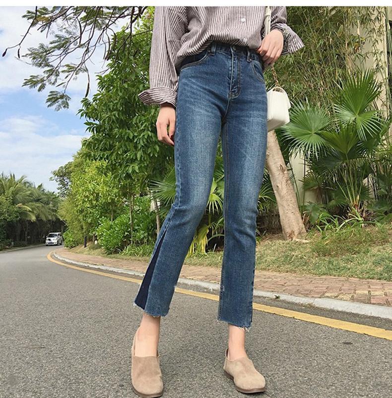 

Casual Y2K Flare Jeans For Female Fashion 2021 Women's Vintage Denim Pants High Waisted Harajuku Nine Minutes of Pants, Blue