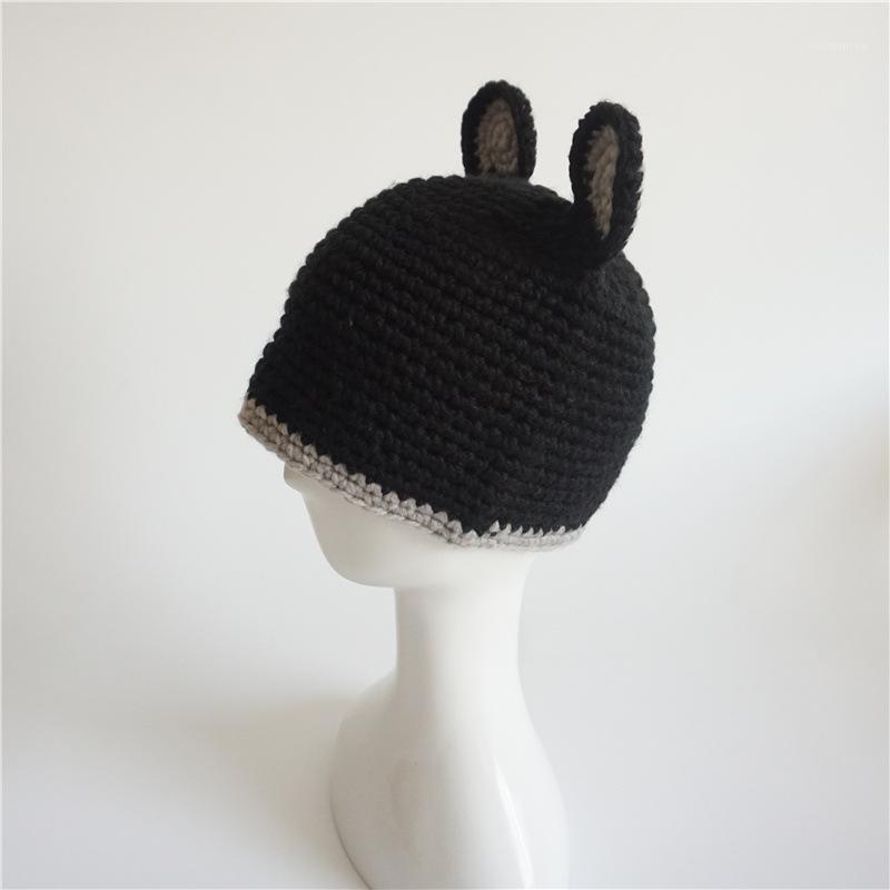 

Cat Ear Knitted Hat Korean Autumn and Winter New Type Hand-knitted Wool Hat Fashionable Female1, Black