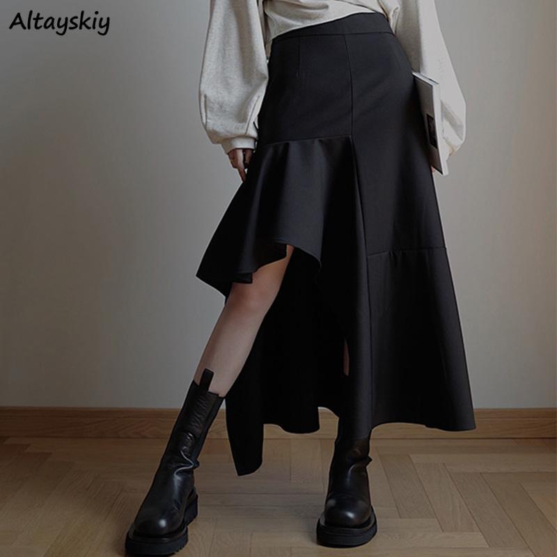 

Skirts Asymmetrical Women Harajuku Chic Stylish Empire Girls Streetwear BF Gothic All-match Teens Clothing Faldas Fall, Black