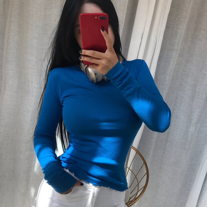 

Tshirt Femme Sexy Clothes Woman Long Sleeve Womens Korean T Shirts Women Tops High Elastic Thin T-Shirt Camiseta Feminina 201125, Brick red