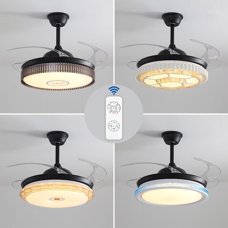

Black LED Ceiling Fans with Remote Control 3 Speed 3 Color Switch 4 Invisible ABS Blades with Fans Indoor Lighting1