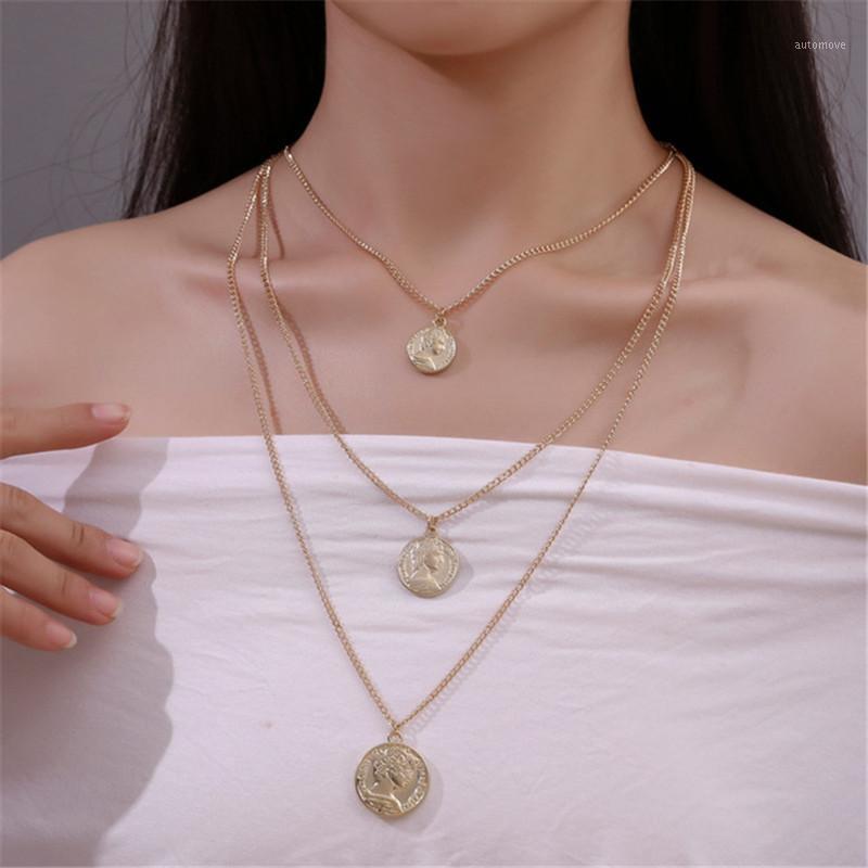

Fashion Multi-layer Metal Necklace For Women Bohemia Round Coin Pendant Necklaces Gold Choker Christmas Jewelry Sweater Chain1