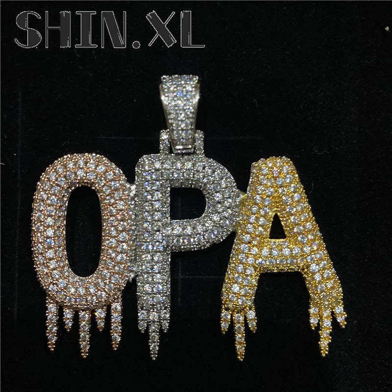 

18K Gold Plated Solid Back Custom Letter Name Necklace Iced Out Cubic Zircon Letter Can Mix Color with Rope Chain