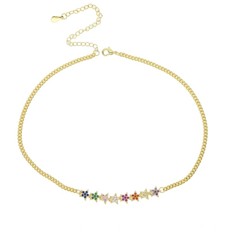 

2021 New stylish delicate necklace rainbow flower cz jewelry shiny cubic zirconia fashion women choker necklace chain