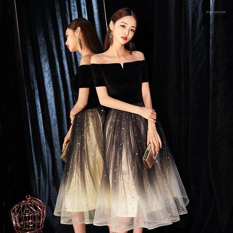 

Sexy Sequined Star Evening Party Dress Gown Off The Shoulder Women Velour Mesh Patchwork Prom Dress Bandage Banquet1